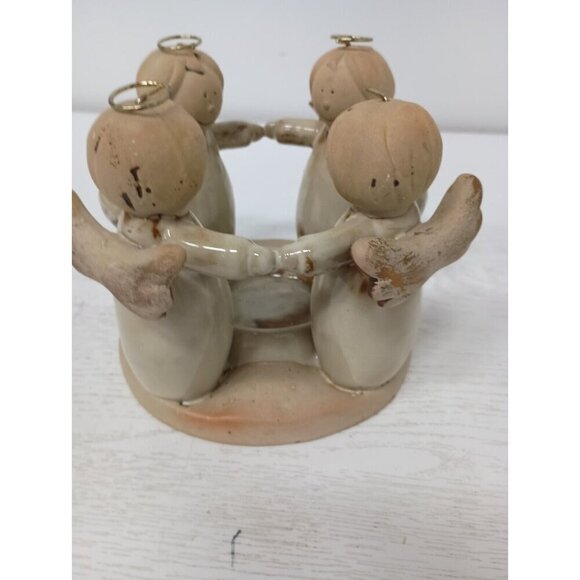 Vintage Art Pottery Ceramic Beige Angel Circle of Friends Candle Holder Figural - Picture 7 of 10